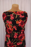2 Metres "Sunset Floral" Print Crepe Poly Spandex Dress Fabric (Black/Reds)