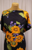 2 Metres Of "Tuscan Sunflowers" Italian Cotton Sateen Dress Fabric (Midnight Blue)