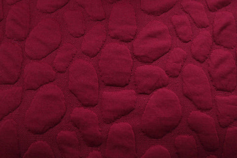 Deep Red "Packed Pebbles" Design Quilted Cloqué Jersey Dress Fabric