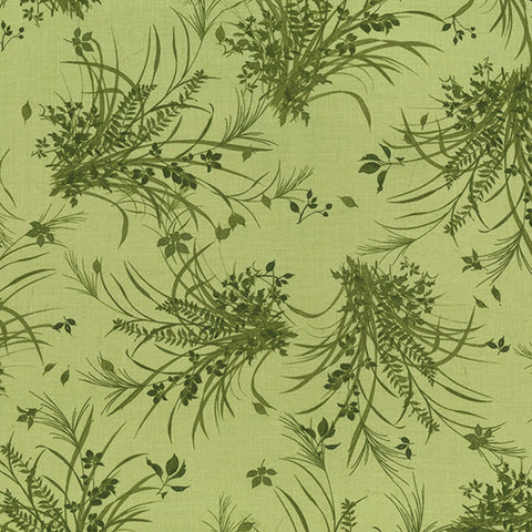 Cloth Works "Oriental Posies" 100% Cotton Print 110cm Wide Craft Dress Fabric (Grass)
