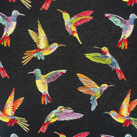 "Happening Humming Bird" Woven Tapestry Upholstery Curtain Fabric (Black)