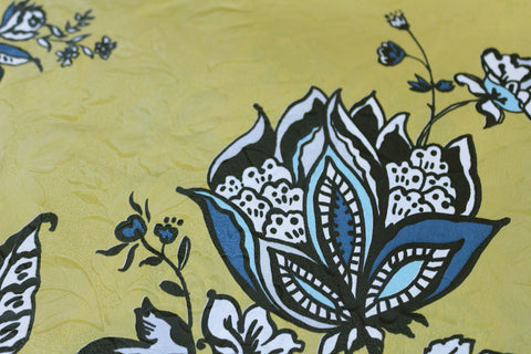 Unusual 2 Metre Piece Of Ethnic Floral Print Jacquard Type Polyester Dress Fabric (Mustard Gold))