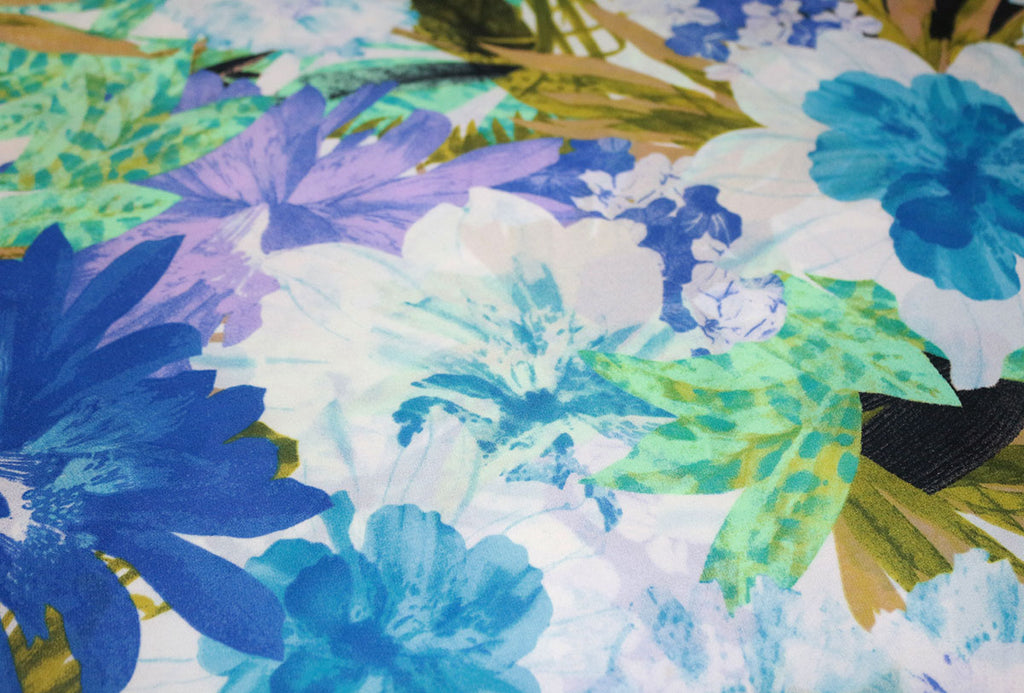Totally Tropical 1 Metre Piece Of Abstract Floral Print Polyester Georgette Dress Fabric
